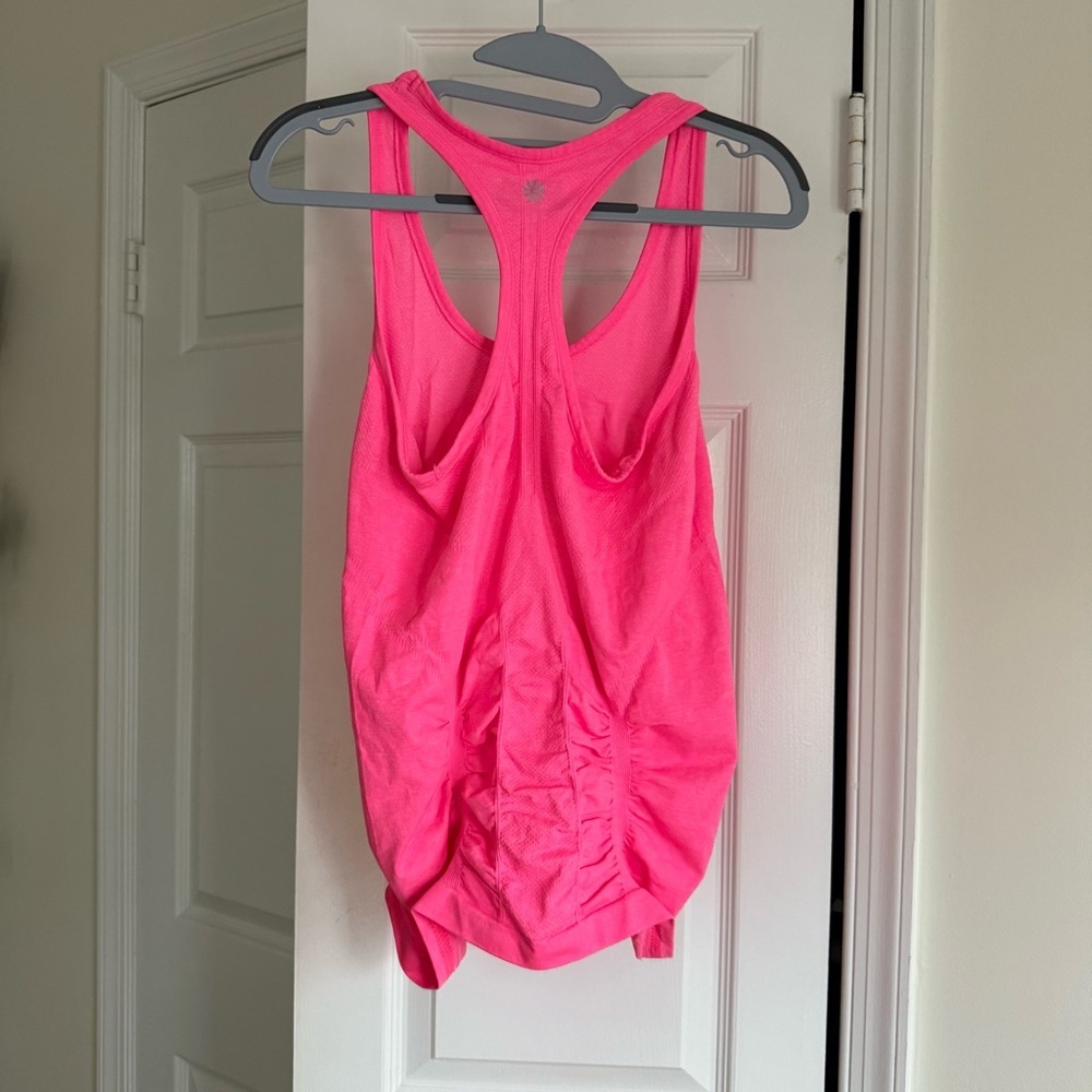 Athleta Fastest Track Tank Top, Neon Pink Ruched Racerback - Size S - Picture 2 of 6